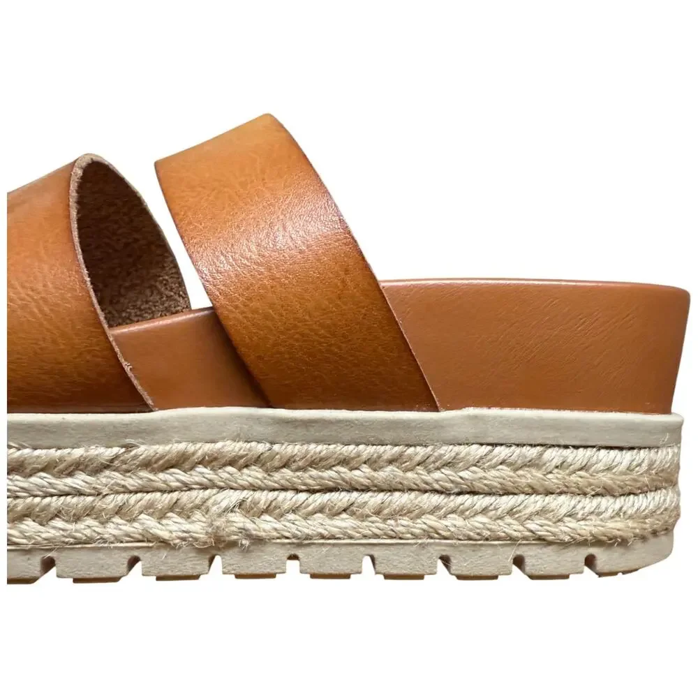 MIA Kaz Women's 9 Cognac Platform Espadrille Sandals 3 Straps Comfort